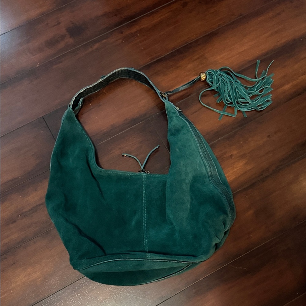FINAL SALE - Elegant Green Suede Hobo Bag Y2K